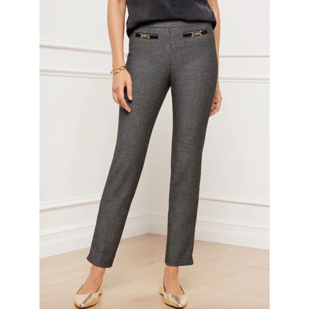 NEW Talbots Womens 16 Gray Chatham‎ Ankle Pants Slim Leg in Sharkskin Trousers
